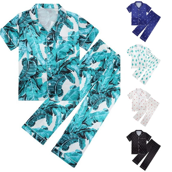 LIIPEE Girls Summer Fashion Graphic Pajamas Short Sleeve Shirts And Pants Pajama Sets Kids Casual Sleepwear 4-14 Years