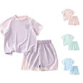 thumbnail image 1 of LIIPEE Girls Summer Outfits 2 Piece Set Athleisure Solid Color Breathable Mesh Short Sleeve Tee Tops And Shorts Kids Comfortable Lightweight Cute Sportswear,4-5 Years, 1 of 4