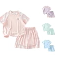 thumbnail image 1 of LIIPEE Girls Summer Outfits 2 Piece Set Athleisure Solid Color Breathable Mesh Short Sleeve Tee Tops And Shorts Kids Comfortable Lightweight Cute Sportswear,2-3 Years, 1 of 4