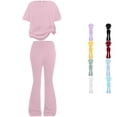 thumbnail image 1 of LIIPEE Girls Summer Outfits 2 Piece Set For Big Kids Fashion Solid Color Short Sleeve Tee Tops Flared Pants Cute Comfortable Breathable Lightweight Casual Wear,11-12 Years, 1 of 4