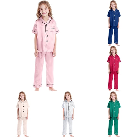LIIPEE Girls Summer Pajamas Short Sleeve Shirts And Pants Pajama Sets Kids Casual Sleepwear 2-11 Years