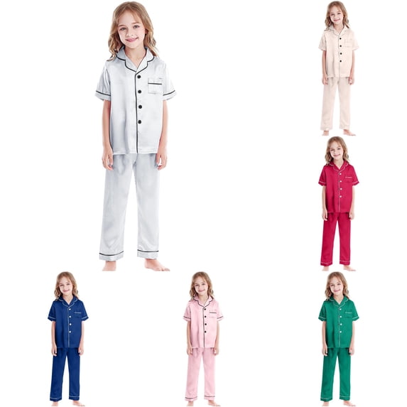 LIIPEE Girls Summer Pajamas Short Sleeve Shirts And Pants Pajama Sets Kids Casual Sleepwear 2-11 Years