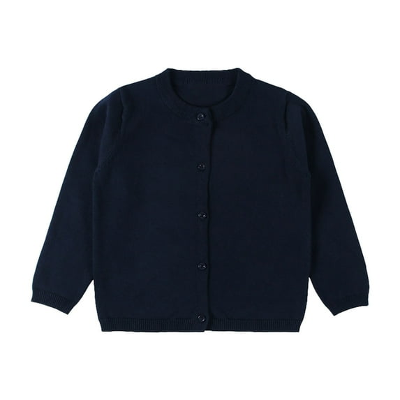 LIIPEE Girls Sweaters Solid Color Long Sleeve Round Neck Button Knit Cardigans Sweaters Girl Classic Casual Daily Party Photoshoot Coat,Navy,7 Years