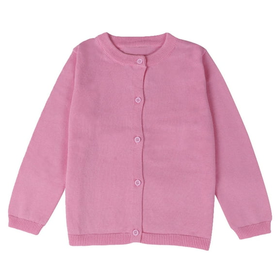 LIIPEE Girls Sweaters Solid Color Long Sleeve Round Neck Button Knit Cardigans Sweaters Casual Indoor Outdoor Wear Baby Coat,Pink,3 Years