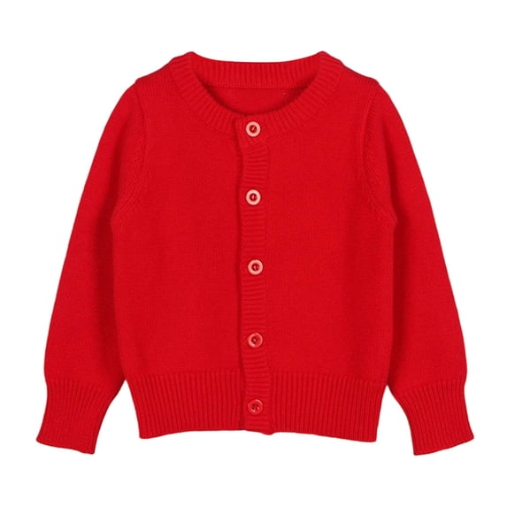 LIIPEE Girls Sweaters Solid Color Long Sleeve Round Neck Button Knit Cardigans Tops Handsome Holiday School Party Coat,Red,4-5 Years