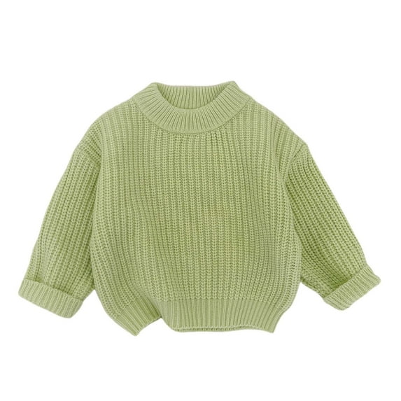 LIIPEE Girls Sweaters Warm Solid Color Long Sleeve Round Neck Knitted Pullover Tops Cute Birthday Wedding Weekend Sweater,Green,0-6 Months