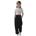 thumbnail image 1 of LIIPEE Girls Sweatpants Solid Color Elastic Waist Drawstring Wide Leg Ankle-Tied Sport Trousers With Pockets Classic Climbing Hiking Camping Cycling Pants,Black,3-4 Years, 1 of 7