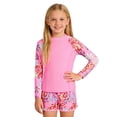 thumbnail image 1 of LIIPEE Girls Swimsuit Sets Casual Summer Floral Printed Long Sleeve Crew Neck Swim Tops Beach Shorts 2 Piece Set Youth Kids Fashion Rash Guard Cute Comfortable Breathable Swimsuits,Pink,9-10 Years, 1 of 6