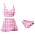 thumbnail image 1 of LIIPEE Girls Swimsuit Sets Casual Summer Plaid Printed Adjustable Spaghetti Strap V Neck Bikini Tops Shorts Ruffle Skirt 3 Piece Set Children Kids Fashion Backless Beach Swimsuits,Hot Pink,7-8Y, 1 of 4