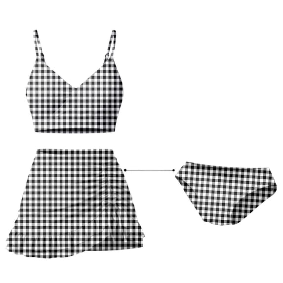 LIIPEE Girls Swimsuit Sets Casual Summer Plaid Printed Adjustable Spaghetti Strap V Neck Bikini Tops Shorts Ruffle Skirt 3 Piece Set Children Kids Fashion Backless Beach Swimsuits,Black,13-14Y