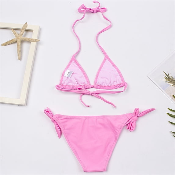 LIIPEE Girls Swimsuit Sets Casual Summer Solid Color Layered Ruffle Trim Adjustable Spaghetti Strap Bikini Tops Bottoms 2 Piece Set Kids Beach Pool Fashion Backless Cute Swimsuits,Pink,11-12 Years