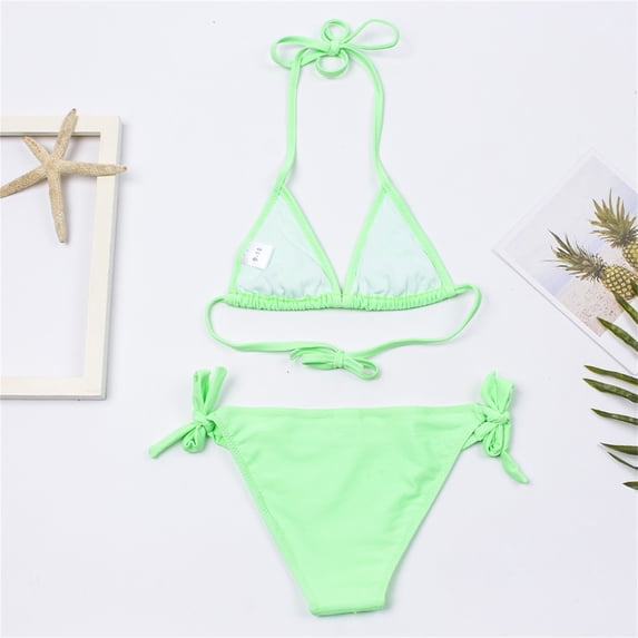 LIIPEE Girls Swimsuit Sets Casual Summer Solid Color Layered Ruffle Trim Adjustable Spaghetti Strap Bikini Tops Bottoms 2 Piece Set Kids Beach Pool Fashion Backless Cute Swimsuits,Green,9-10 Years