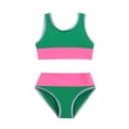 thumbnail image 1 of LIIPEE Girls Swimsuit Sets Casual Summer Splicing Color Sleeveless Crew Neck Tankini Tops Swim Shorts Two Piece Set Kids Children Cute Beach Pool Party Backless Swimsuits,Green,7-8 Years, 1 of 8