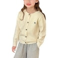 thumbnail image 1 of LIIPEE Girls T-Shirts Spring Fall Casual Letter Embroidery Button-Down Long Sleeve Round Neck Open-Front Cardigan Sweater Child Trendy Everyday Wear Tee Shirts,Beige,3-4 Years, 1 of 9