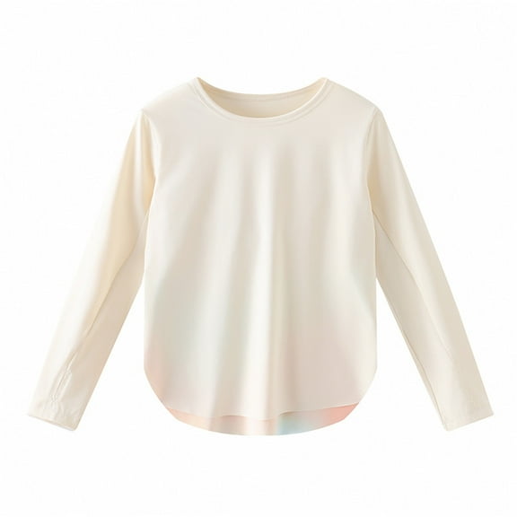 LIIPEE Girls T-Shirts Spring Summer Casual Breathable Long Sleeve Solid Color Round Neck Tshirt Child Trendy Everyday Wear Tee Shirts,White,9-10 Years