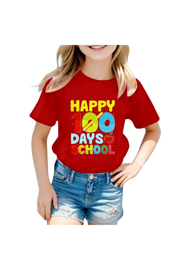 Girls T-Shirts Summer Back To School Crew Neck Short Sleeve Fashion Number Letter Graphic Printed Casual T Shirt Kids Children Versatile Comfortable Breathable Cute Daily Tee Tops,12-13 Years