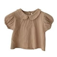 thumbnail image 1 of LIIPEE Girls T-Shirts Summer Casual Cute Puff Sleeve Solid Color Peter Pan Collar Shirt Child Trendy Daily Wear Tee Shirts,Khaki,1-2 Years, 1 of 3