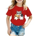 thumbnail image 1 of LIIPEE Girls T-Shirts Summer Casual Short Sleeve Cartoon Animal Printed Round Neck Tshirt Toddler Versatile Party Tee Shirts,Red,13-14 Years, 1 of 3