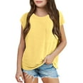 thumbnail image 1 of LIIPEE Girls T-Shirts Summer Casual Solid Color Round Neck Short Sleeve Tshirts With Pocket Toddler Casual Daily Tee Shirts,Yellow,13-14 Years, 1 of 5