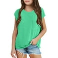 thumbnail image 1 of LIIPEE Girls T-Shirts Summer Casual Solid Color Round Neck Short Sleeve Tshirts With Pocket Toddler Cozy School Tee Shirts,Green,3-4 Years, 1 of 5