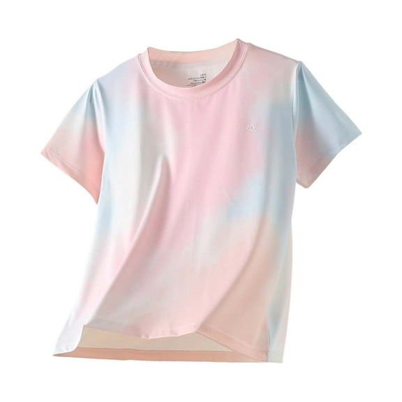 LIIPEE Girls T-Shirts Summer Comfortable Casual Short Sleeve Tie Dye Printed Round Neck Tshirt Toddler Versatile Beach Tee Shirts,Pink,4-5 Years