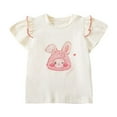 thumbnail image 1 of LIIPEE Girls T-Shirts Summer Cute Ruffled Fly Sleeve Cartoon Printed Round Neck Tshirt Baby Stylish Beach Tee Shirts,Beige,3-4 Years, 1 of 3