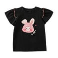 thumbnail image 1 of LIIPEE Girls T-Shirts Summer Cute Ruffled Fly Sleeve Cartoon Printed Round Neck Tshirt Child Trendy Daily Wear Tee Shirts,Black,7-8 Years, 1 of 5