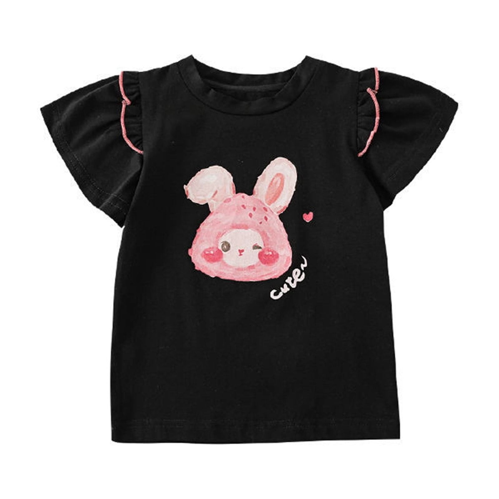 LIIPEE Girls T-Shirts Summer Cute Ruffled Fly Sleeve Cartoon Printed ...