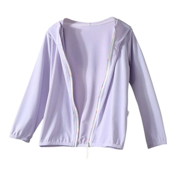 LIIPEE Girls T-Shirts Summer Lightweight Breathable Long Sleeve Solid Color Zip-Up Sun Protection Top Toddler Versatile Daily Wear Tee Shirts,Purple,15-16 Years