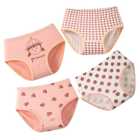 LIIPEE Girls Underpants Breathable Comfortable Cotton Cartoon Plaid Love Heart Printed Briefs 4 Pack Toddler Stylish Panties,Pink,13-14 Years