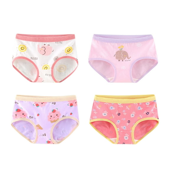 LIIPEE Girls Underpants Cute Comfortable Cartoon Printed Briefs 4 Pack Trendy Panties,Purple,5-6 Years