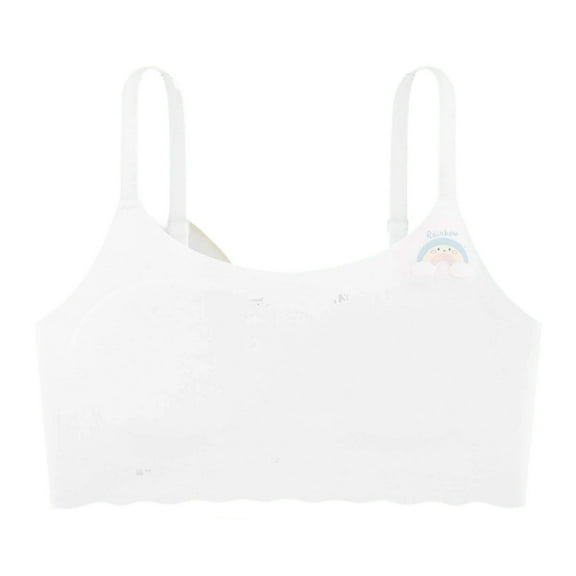 LIIPEE Girls Underwear Cartoon Printed Adjustable Strap Wireless Training Bras Stretch Sports Seamless Bra Girls Lovely Party Bras,White,9-10 Years