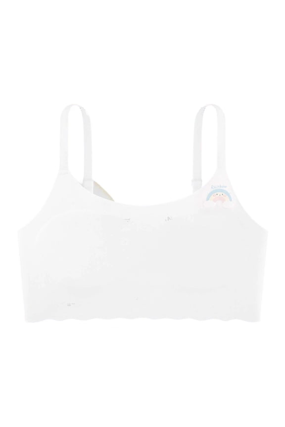 Girls Underwear Cartoon Printed Adjustable Strap Wireless Training Bras Stretch Sports Seamless Bra Girls Lovely Party Bras,White,9-10 Years