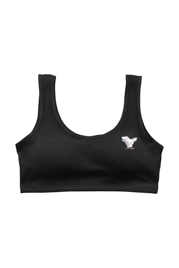Girls Underwear Kids Cute Cartoon Bunny Print Ribbed Scoop Neck Comfortable Bralette Breathable Soft Lightweight Fashion Training Bras,10-15 Years