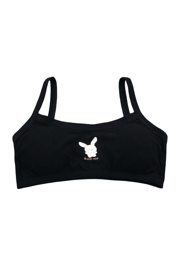 Girls Underwear Kids Cute Cartoon Bunny Print Ribbed Spaghetti Straps Comfortable Bralette Breathable Soft Lightweight Fashion Training Bras,10-15 Years