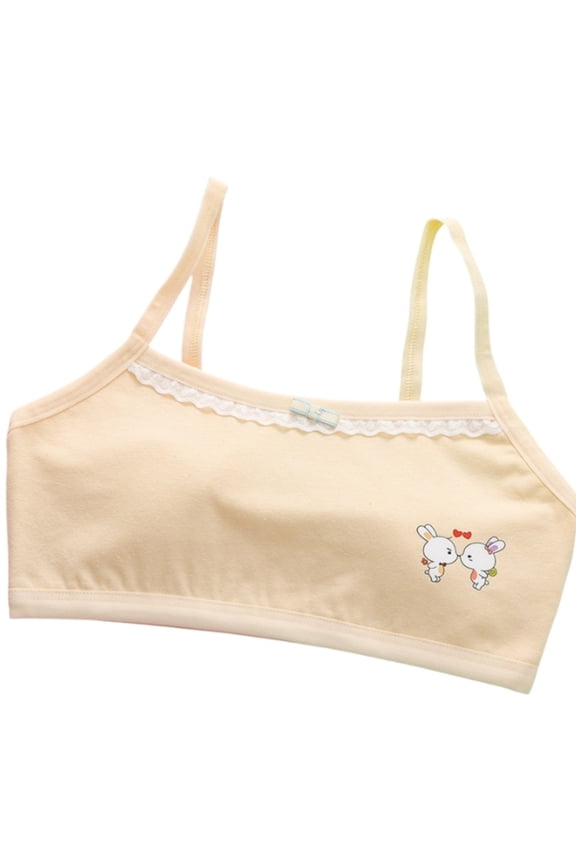 Girls Underwear Kids Cute Cartoon Bunny Print Spaghetti Straps Seamless Training Bras Casual Fashion Lightweight Soft Comfortable Daily Bra,10-14 Years
