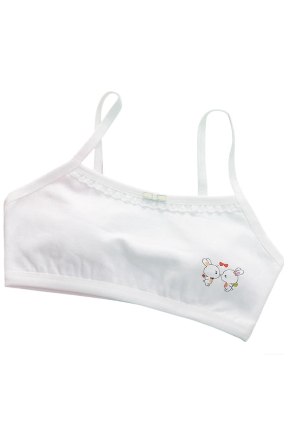Girls Underwear Kids Cute Cartoon Bunny Print Spaghetti Straps Seamless Training Bras Casual Fashion Lightweight Soft Comfortable Daily Bra,9-13 Years