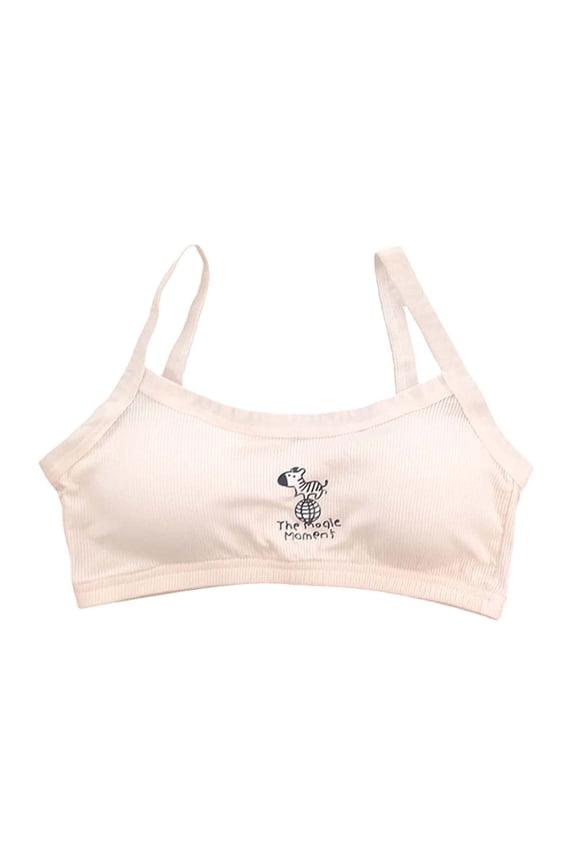 Girls Underwear Kids Cute Cartoon Graphic Print Ribbed Spaghetti Straps Comfortable Bralette Breathable Soft Fashion Lightweight Training Bras,10-15 Years