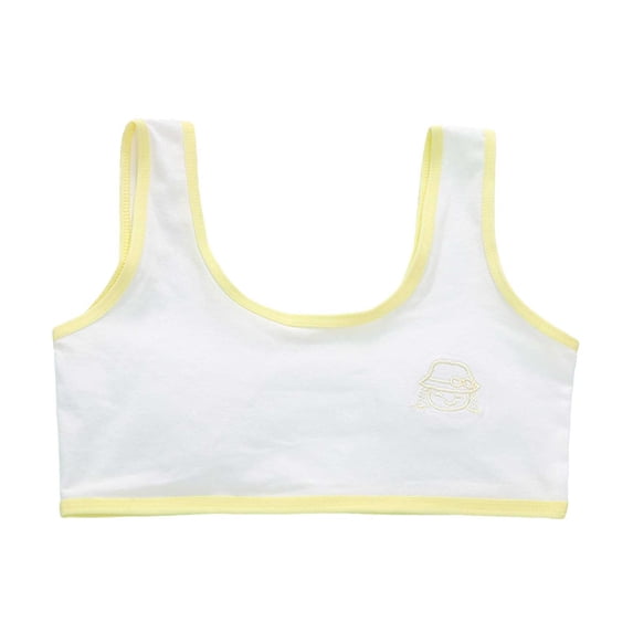 LIIPEE Girls Underwear Soft Comfort Cartoon Printed Stretch Sports Seamless Bra Training Bras Girls Classic Undies,Yellow,10-14 Years