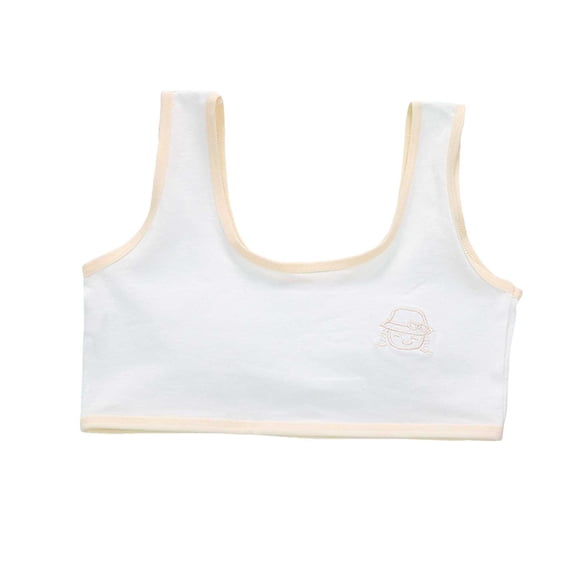LIIPEE Girls Underwear Soft Comfort Cartoon Printed Stretch Sports Seamless Bra Training Bras Infant Trendy Undies,Beige,10-14 Years