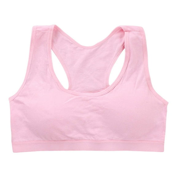 LIIPEE Girls Underwear Solid Color Cotton Wireless Racerback Training Bras Stretch Sports Seamless Bra Girls Stylish Vacation Bras,Pink,13-18 Years
