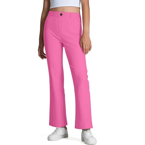 LIIPEE Girls Uniform Pants Fall Winter Solid Color High Waist Straight Trousers Kids Versatile Indoor Outdoor Wear Baby Pants,Hot Pink,15-16 Years