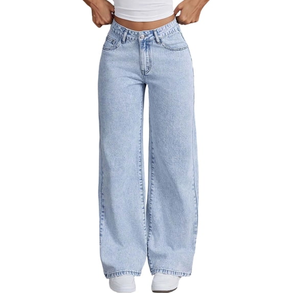 LIIPEE Girls Washed Denim Pants Distressed Comfort Waist Loose Straight Leg Jeans Kids Everyday Versatile Casual Trousers,14-15 Years