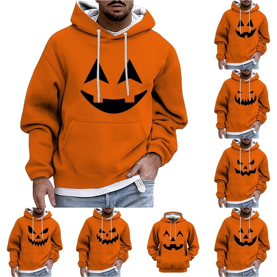 LIIPEE Halloween Graphic Hoodies For Men Long Sleeve Hooded Sweatshirts Male Autumn Winter Comfortable Versatile Pullover With Pockets,L