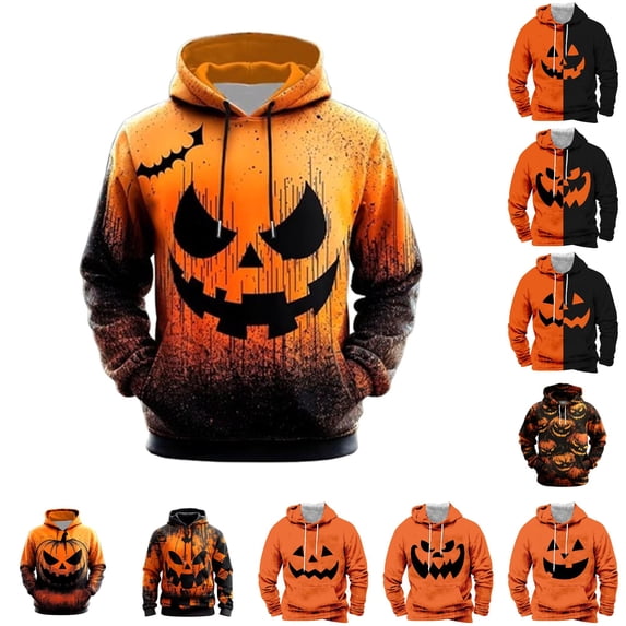 LIIPEE Halloween Graphic Hoodies For Men Long Sleeve Hooded Sweatshirts Male Autumn Winter Comfortable Versatile Pullover With Pockets,M