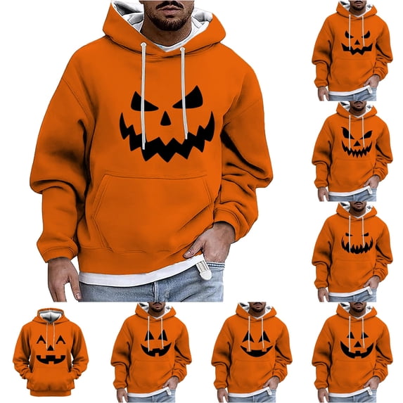 LIIPEE Halloween Graphic Hoodies For Men Long Sleeve Hooded Sweatshirts Male Autumn Winter Comfortable Versatile Pullover With Pockets,XXXXXL
