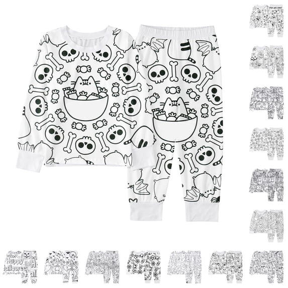 LIIPEE Halloween Graphic Pajamas For Boys Long Sleeve Tees And Pants Pajama Set 2 Piece Kids Autumn Comfortable Cute Everyday Sleepwear,7-8 Years