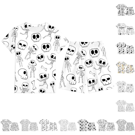 LIIPEE Halloween Graphic Pajamas For Boys Short Sleeve Tees And Shorts Pajama Set 2 Piece Kids Comfortable Cute Everyday Sleepwear,2-3 Years