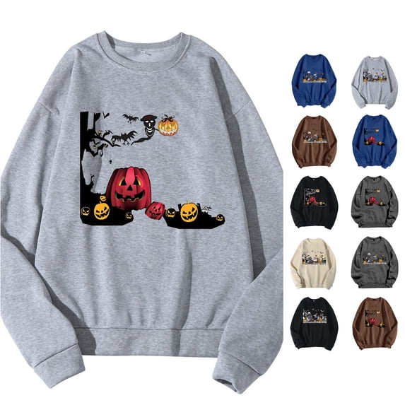 LIIPEE Halloween Graphic Sweatshirts For Men Long Sleeve Crew Neck Pullover Male Fall Winter Comfortable Versatile Sweatshirt,XL