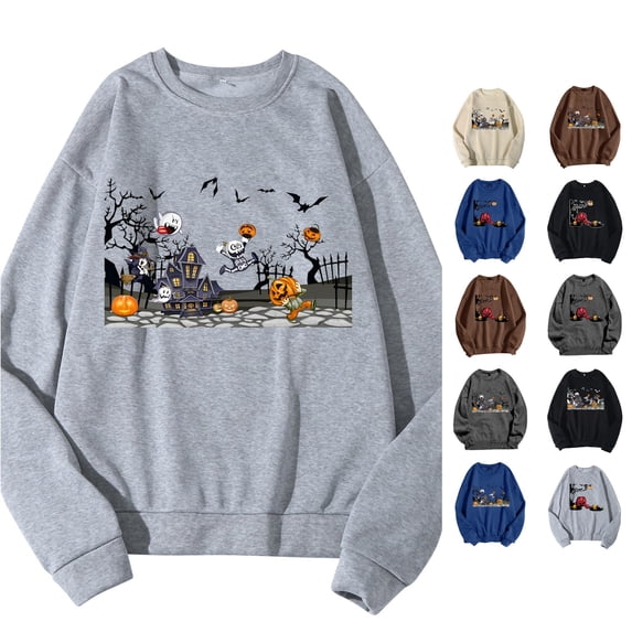 LIIPEE Halloween Graphic Sweatshirts For Men Long Sleeve Crew Neck Pullover Male Fall Winter Comfortable Versatile Sweatshirt,XXL